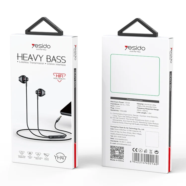 YESIDO ALUMINIUM ALLOY 3.5MM JACK WIRED EARPHONE BLACK YH47 thumbnail 11