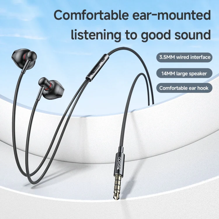YESIDO ALUMINIUM ALLOY 3.5MM JACK WIRED EARPHONE BLACK YH47 thumbnail 2