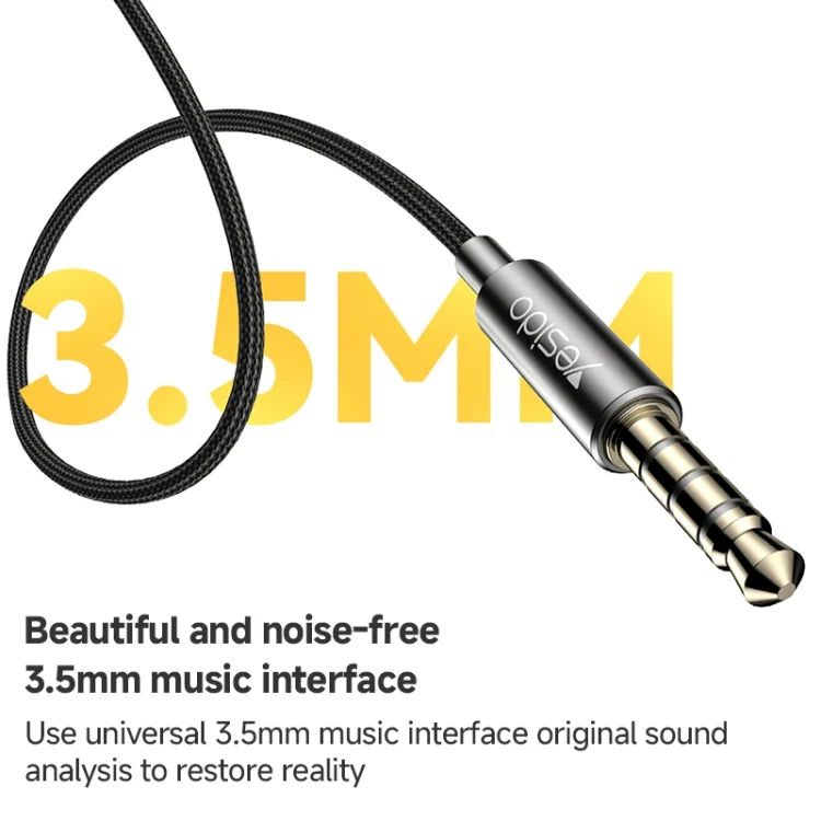 YESIDO ALUMINIUM ALLOY 3.5MM JACK WIRED EARPHONE BLACK YH47 thumbnail 7