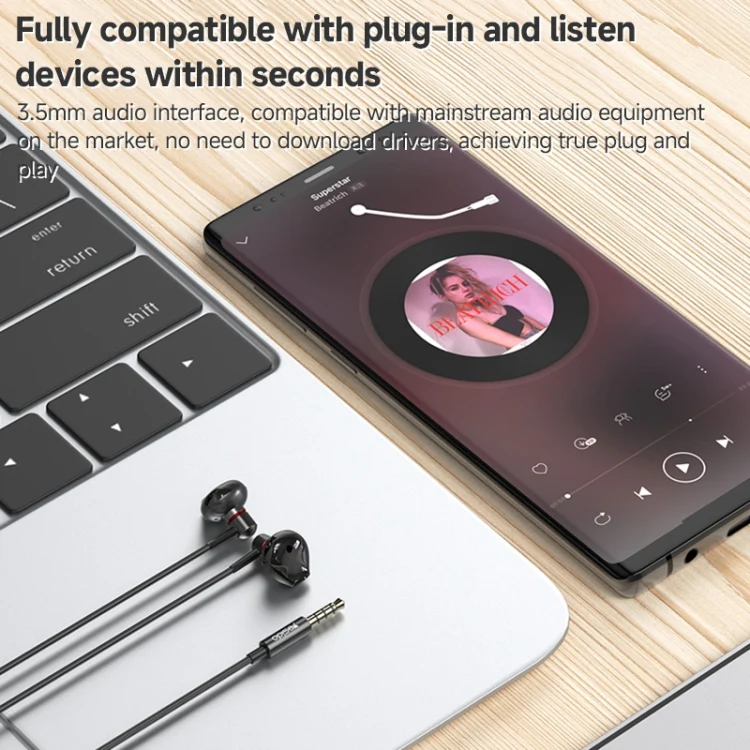YESIDO ALUMINIUM ALLOY 3.5MM JACK WIRED EARPHONE BLACK YH47 thumbnail 9