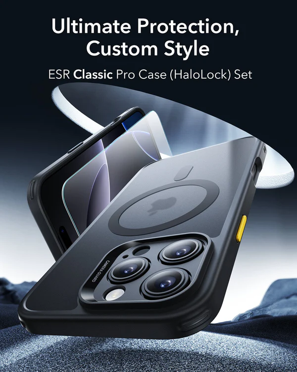 ESR IPHONE 16 PRO CLASSIC SERIES PRO CASE HALOLOCK MAGSAFE CASE WITH SCREEN PROTECTOR FROSTED BLACK thumbnail 5