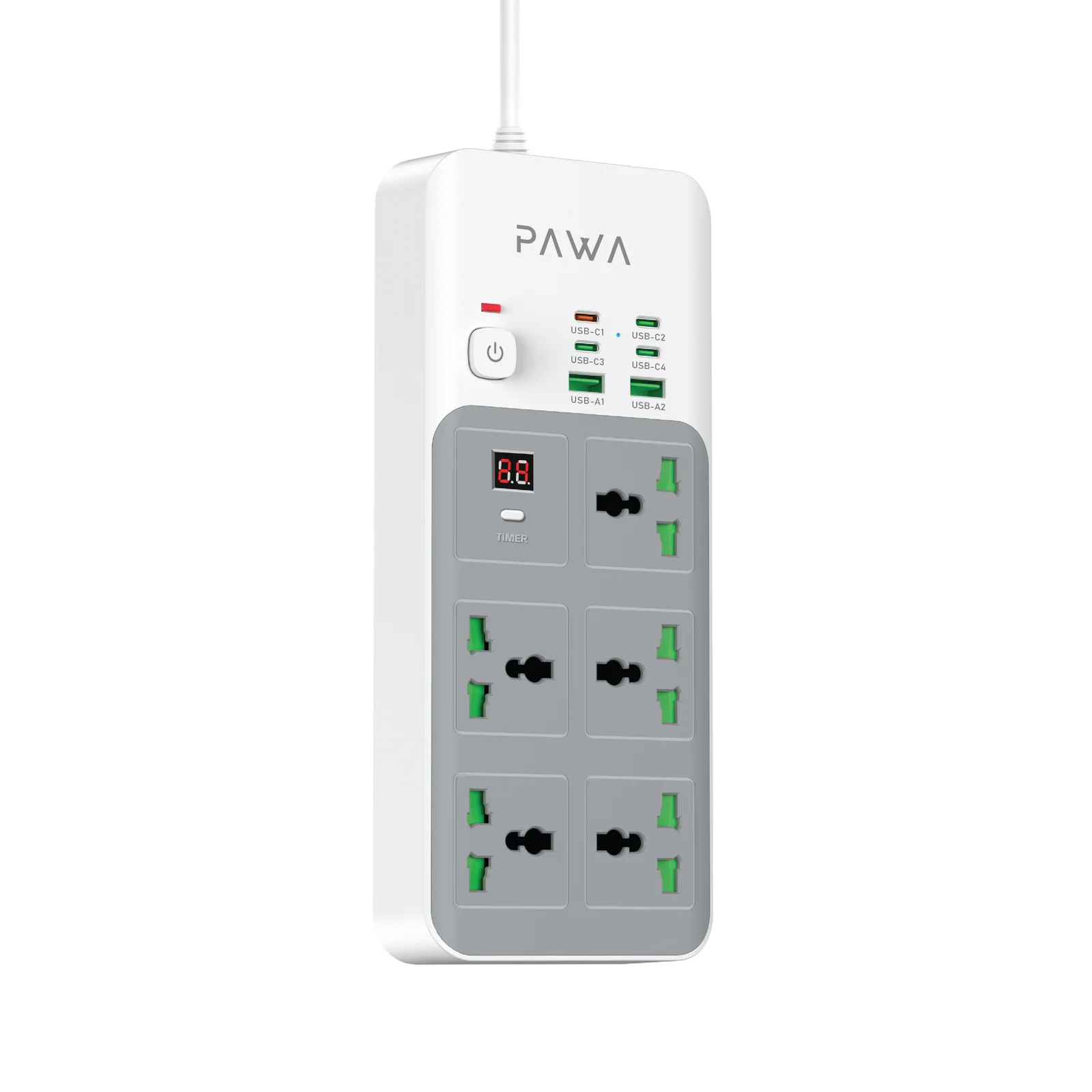 PAWA UNIVERSAL POWERSTRIP WITH TIMER 65W WHITE PW-PSTR655P-WH