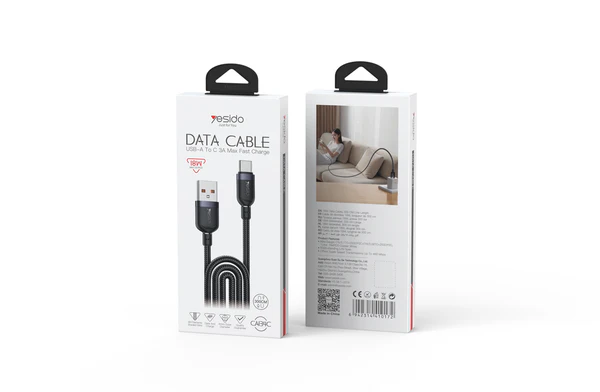 YESIDO 18W USB-A TO USB-C CABLE 3M BLACK CA134C thumbnail 3
