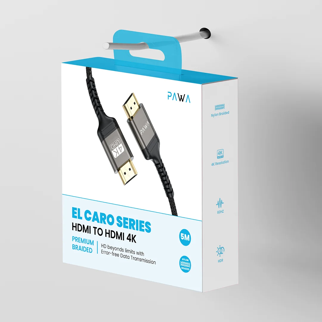 PAWA EL CARO SERIES HDMI TO HDMI 4K PREMIUM BRAIDED 5M CABLE BLACK PW-ELHD4K5M thumbnail 2