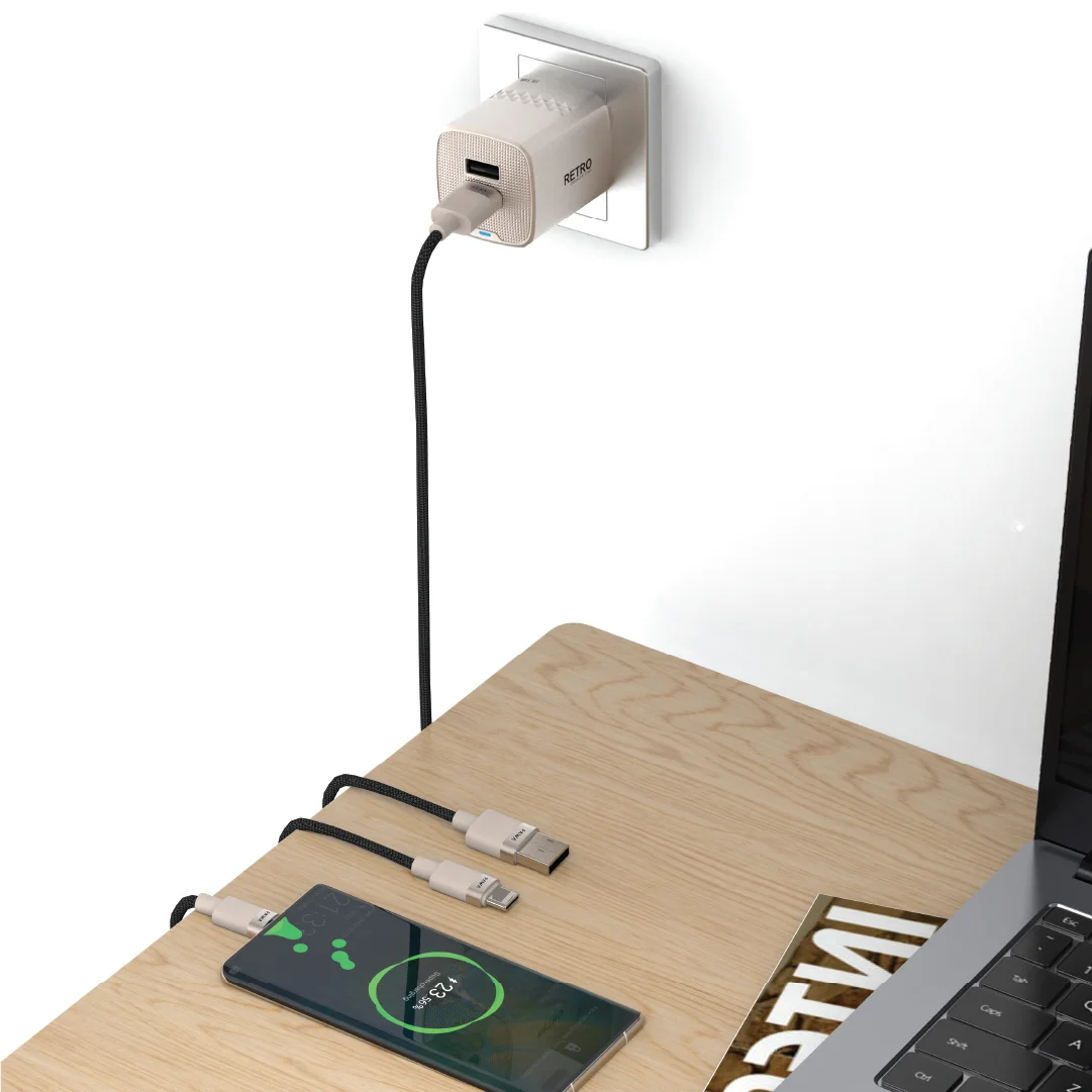 PAWA RETRO 3.1A DUAL USB UK CHARGER WITH USB A  TO USB-C CABLE TITANIUM PW-TCR31UKT-TT thumbnail 2
