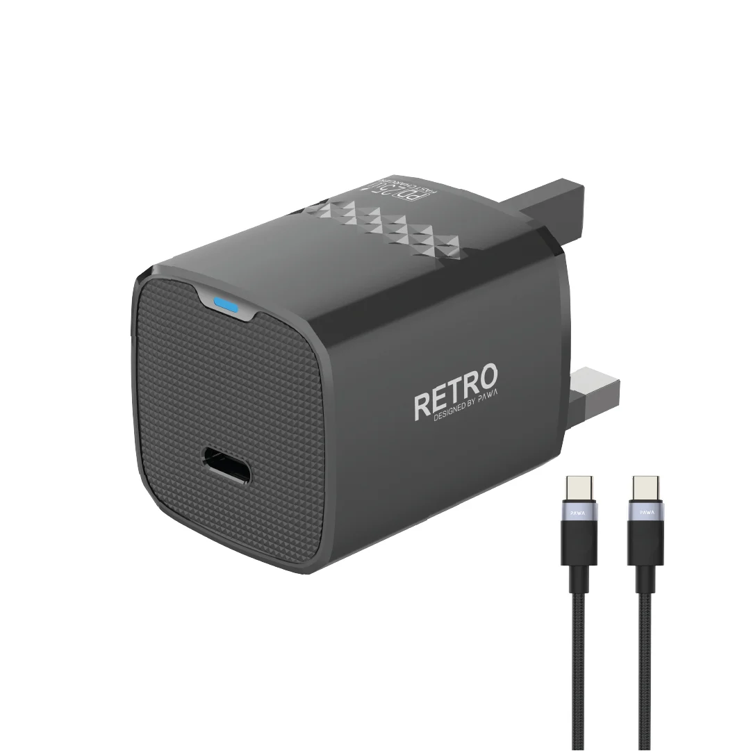 PAWA RETRO PD25W WITH TYPE C PORT UK PLUG BLACK PW-TCRT25UK-BK