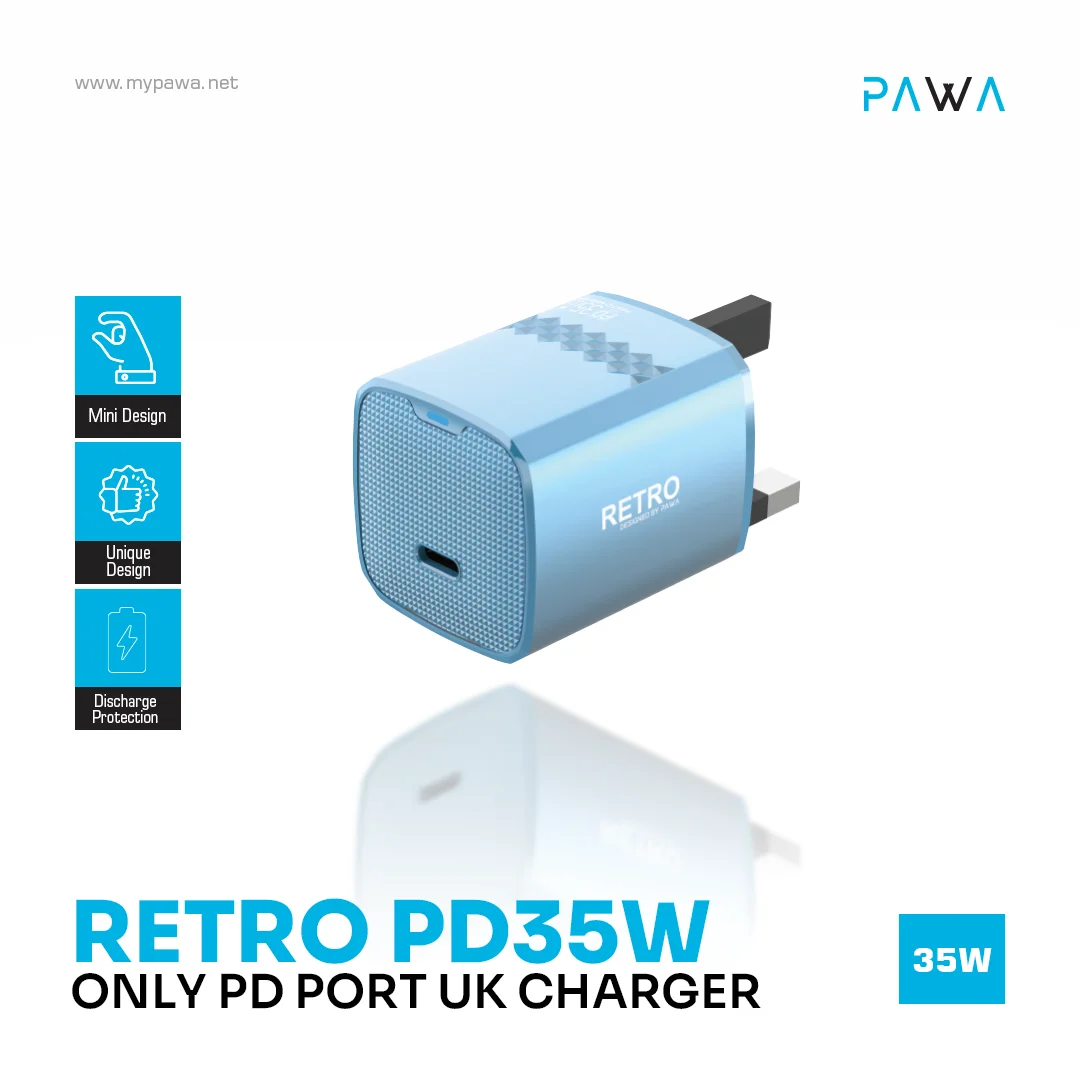 PAWA RETRO PD35W ONLY PD PORT UK CHARGER BLUE TITANIUM PW-TCRT35UK-BLTT thumbnail 2