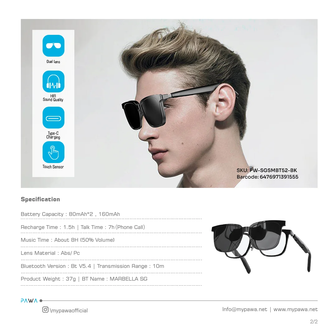 PAWA MARBELLA 2 IN 1 DUAL USE SUNGLASS PW-SGSMBT52 thumbnail 5