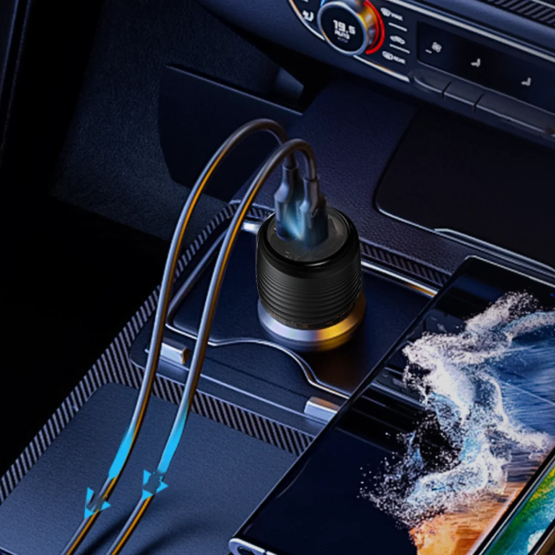 PAWA SOLID CAR CHARGER DUAL PORT PD+QC WITH BRAIDED USB C TO USB C CABLE 51W TRANSPARENT PW-CC51CA1T-TP thumbnail 6