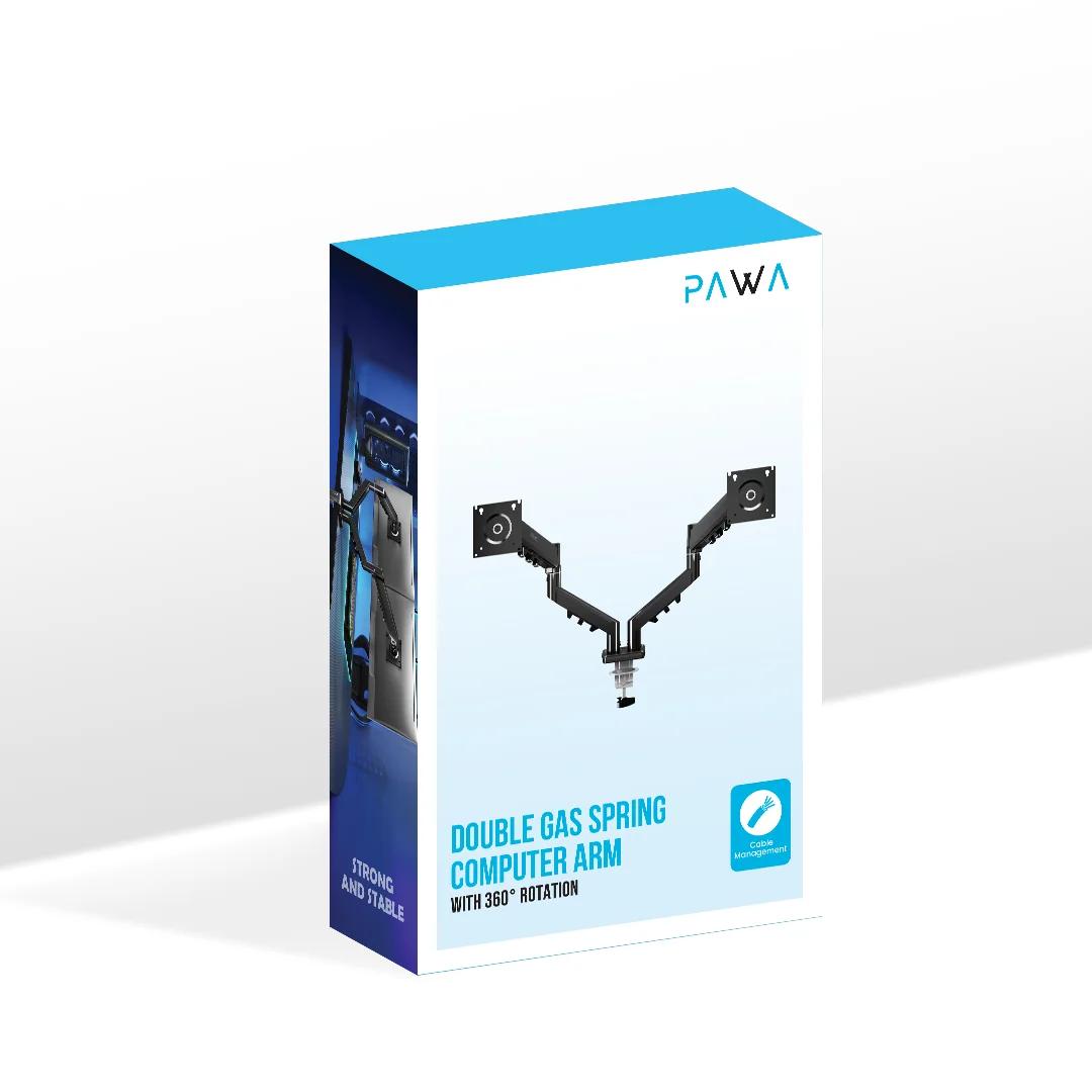 PAWA DOUBLE GAS SPRING COMPUTER ARM WITH 360 DEGREE ROTATION BLACK PW-CASGSM54-BK thumbnail 6