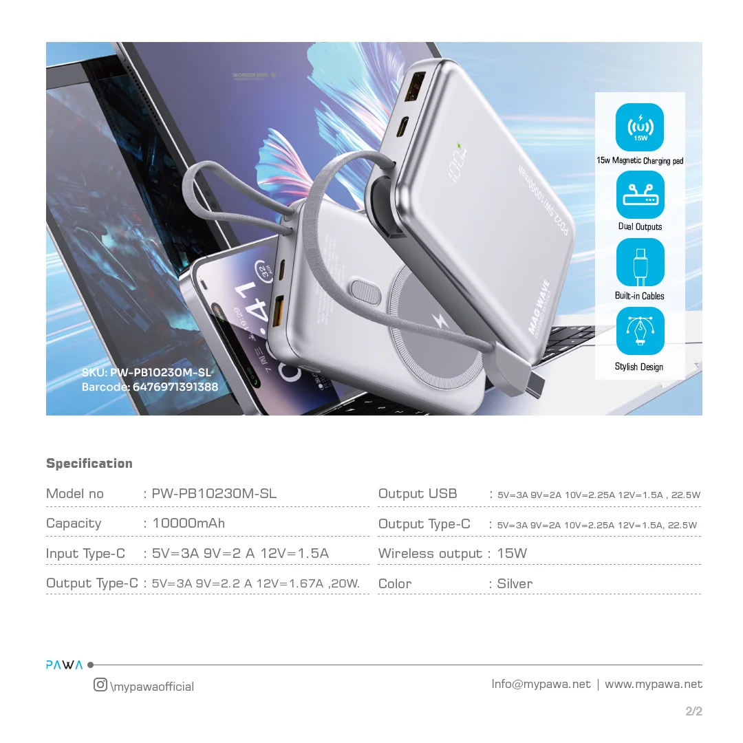 PAWA MAG WAVE 10000MAH MASAFE POWERBANK SILVER PW-PB10230M-SL thumbnail 4
