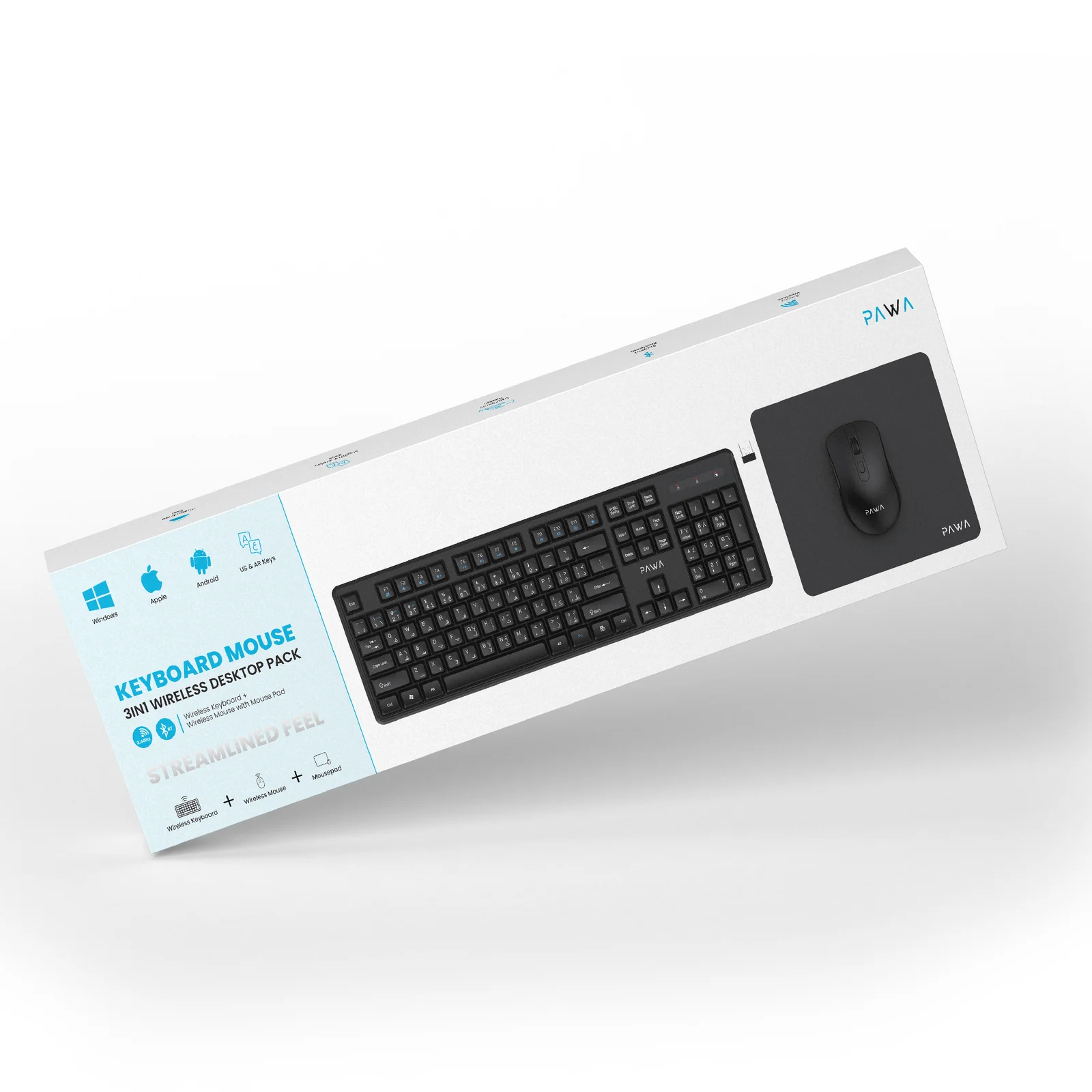 PAWA 3 IN 1 WIRELESS DESKTOP PACK KEYBAORD MOUSE BLACK PW-KMP24BTW-BK thumbnail 5