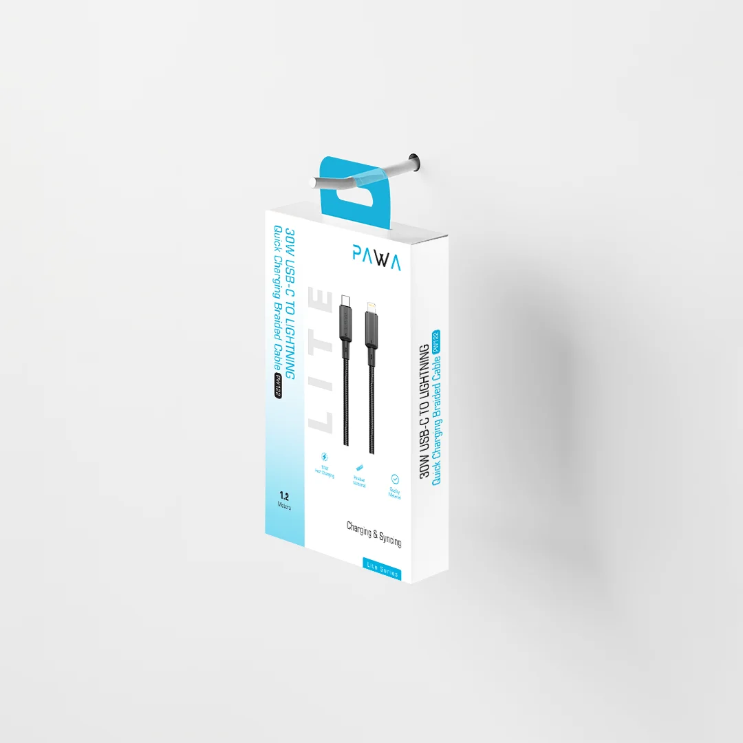 PAWA 30W USB C TO LIGHTNING QUICK CHARGING BRAIDED CABLE 1.2M PW122 BLACK PW-BTLT12CL-BK thumbnail 5
