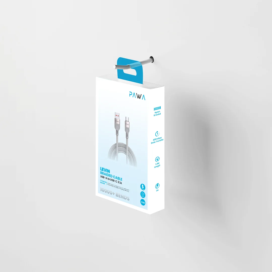 PAWA LEVIN USB A TO TYPE C 3.1A BRAIDED CABLE 1.2M GREY TITANIUM PW-12BDC251-GYTT thumbnail 5