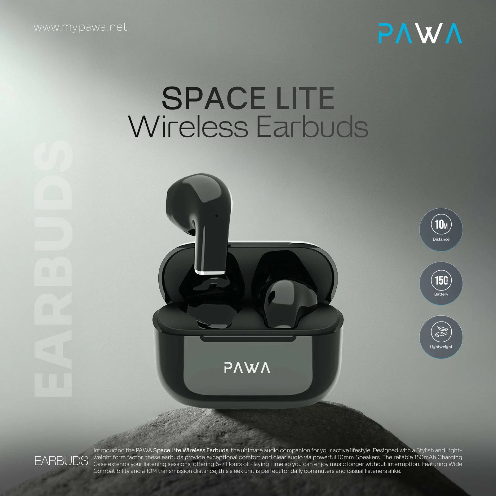 PAWA SPACE LITE WIRELESS EARBUDS BLACK PW-EBW055-BK thumbnail 4