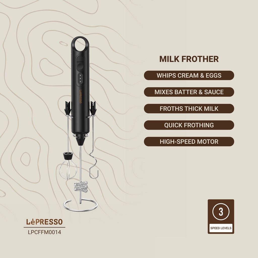 LEPRESSO FORTHMATE 3 IN 1 MILK FORTHER WITH INTERCHANGEABLE WHISKS LPO14 BLACK LPCFFM0014 thumbnail 4