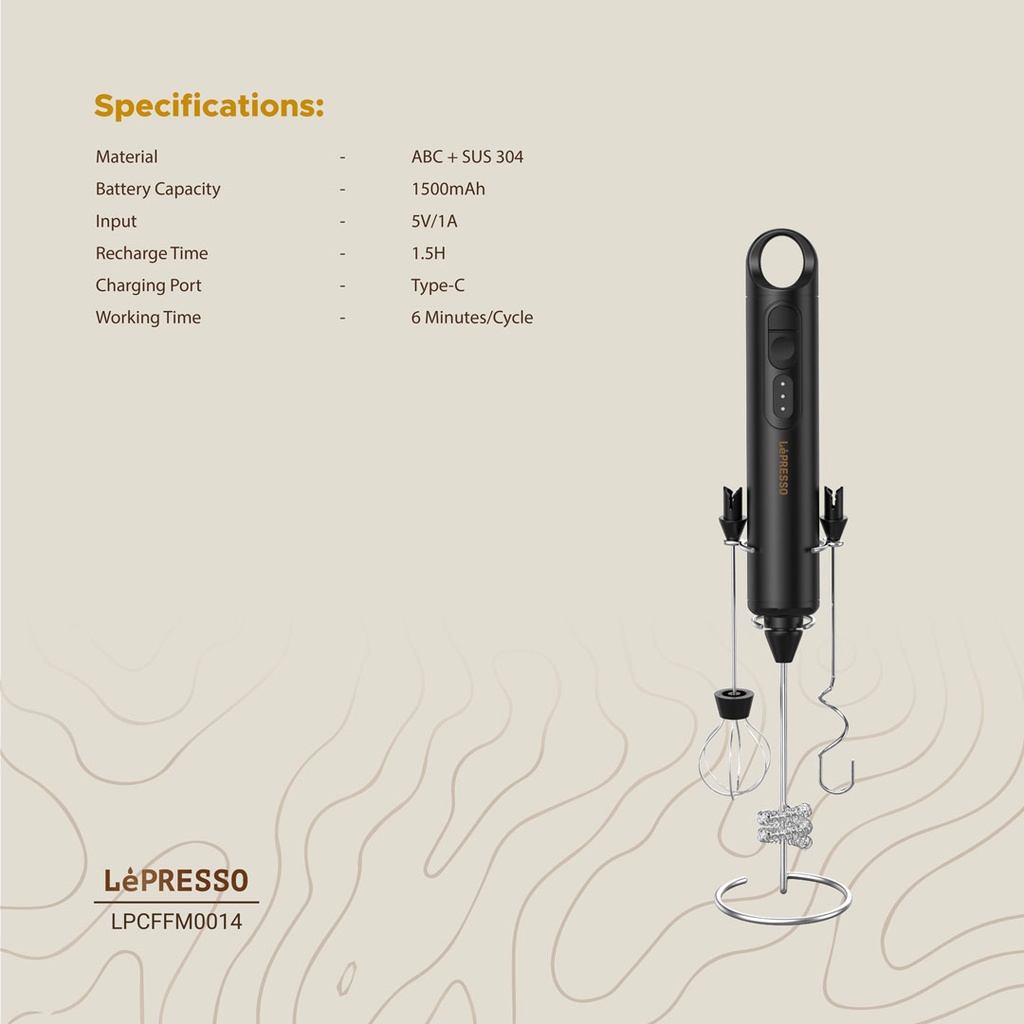 LEPRESSO FORTHMATE 3 IN 1 MILK FORTHER WITH INTERCHANGEABLE WHISKS LPO14 BLACK LPCFFM0014 thumbnail 3