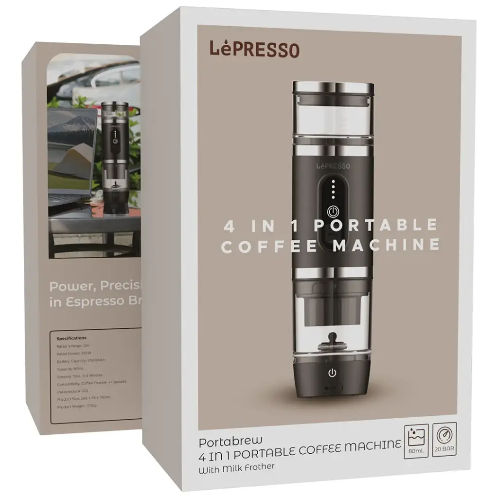 LEPRESSO PORTABREW 4 IN 1 PORTABLE COFFEE MACHINE WITH MILK FROTHER BLACK LPCFFM4IN1BK thumbnail 2