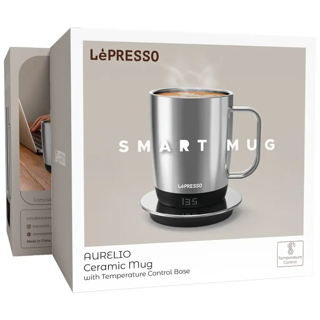 LEPRESSO AURELIO CERAMIC MUG WITH TEMPERATURE CONTROL BASE SILVER LPCFFACM0062SL thumbnail 3