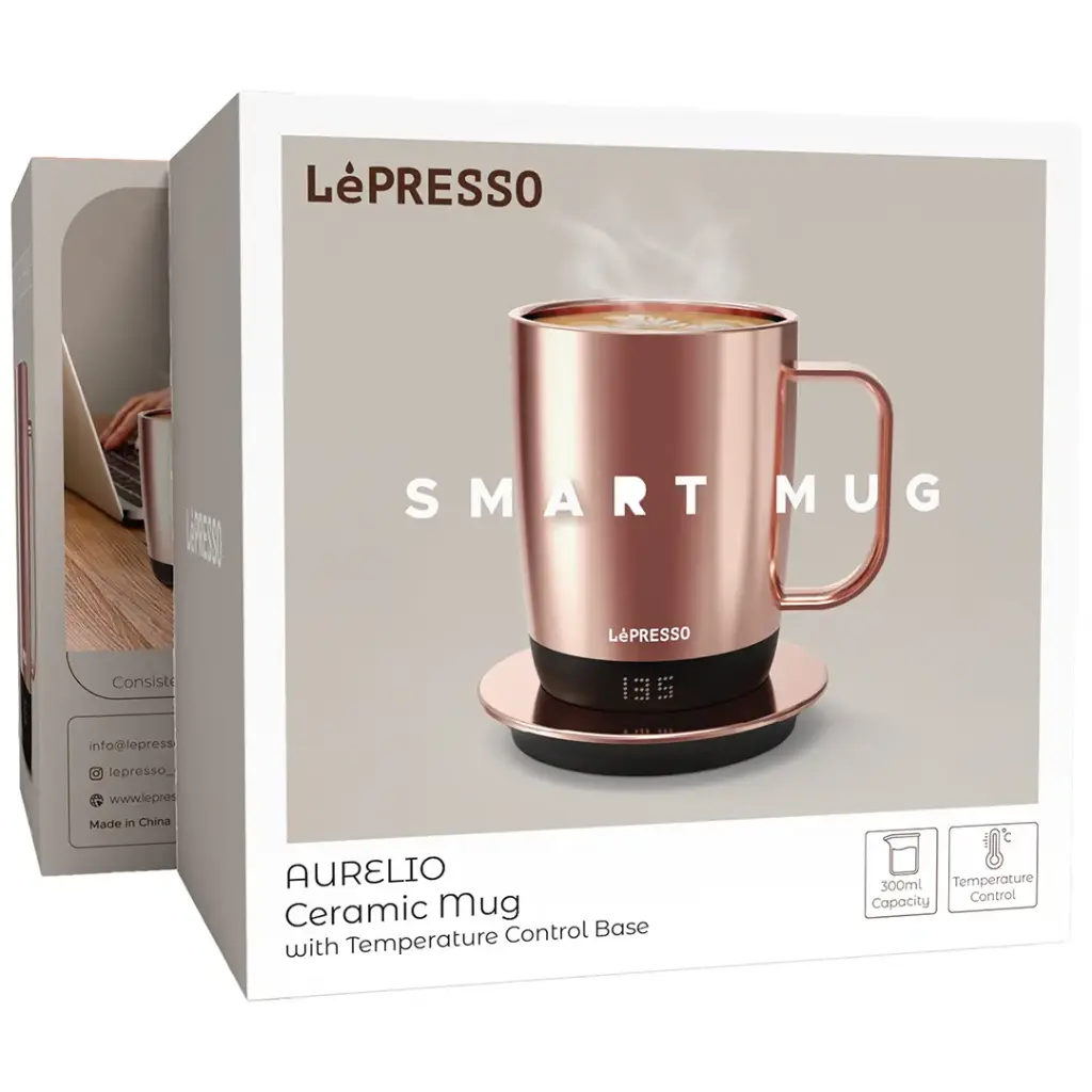 LEPRESSO AURELIO CERAMIC MUG WITH TEMPERATURE CONTROL BASE ROSE GOLD LPCFFACM0062RG thumbnail 3