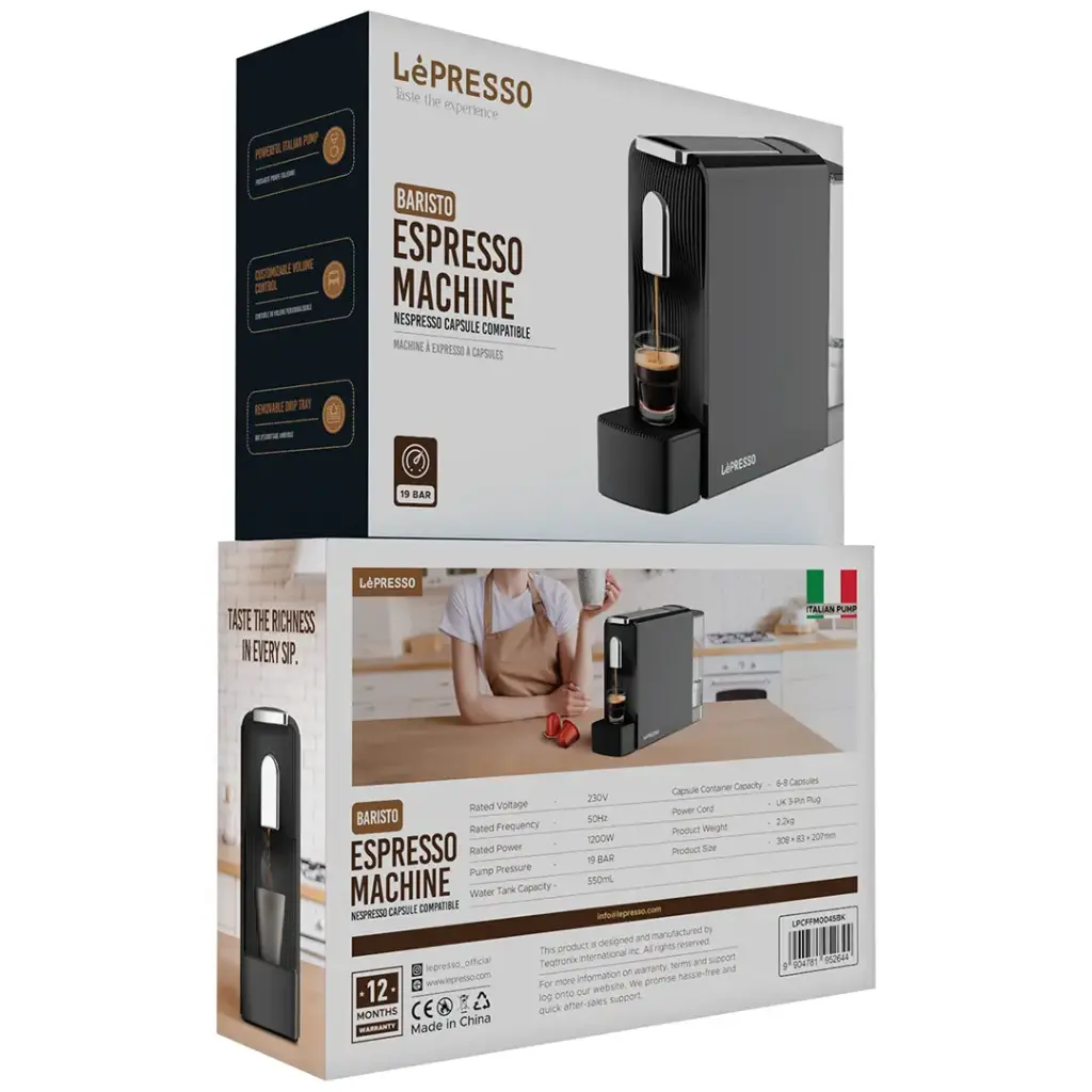 LEPRESSO BARISTO ESPRESSO MACHINE NASPRESSO CAPSULE COMPATIBLE BLACK LPCFFM0045BK thumbnail 5