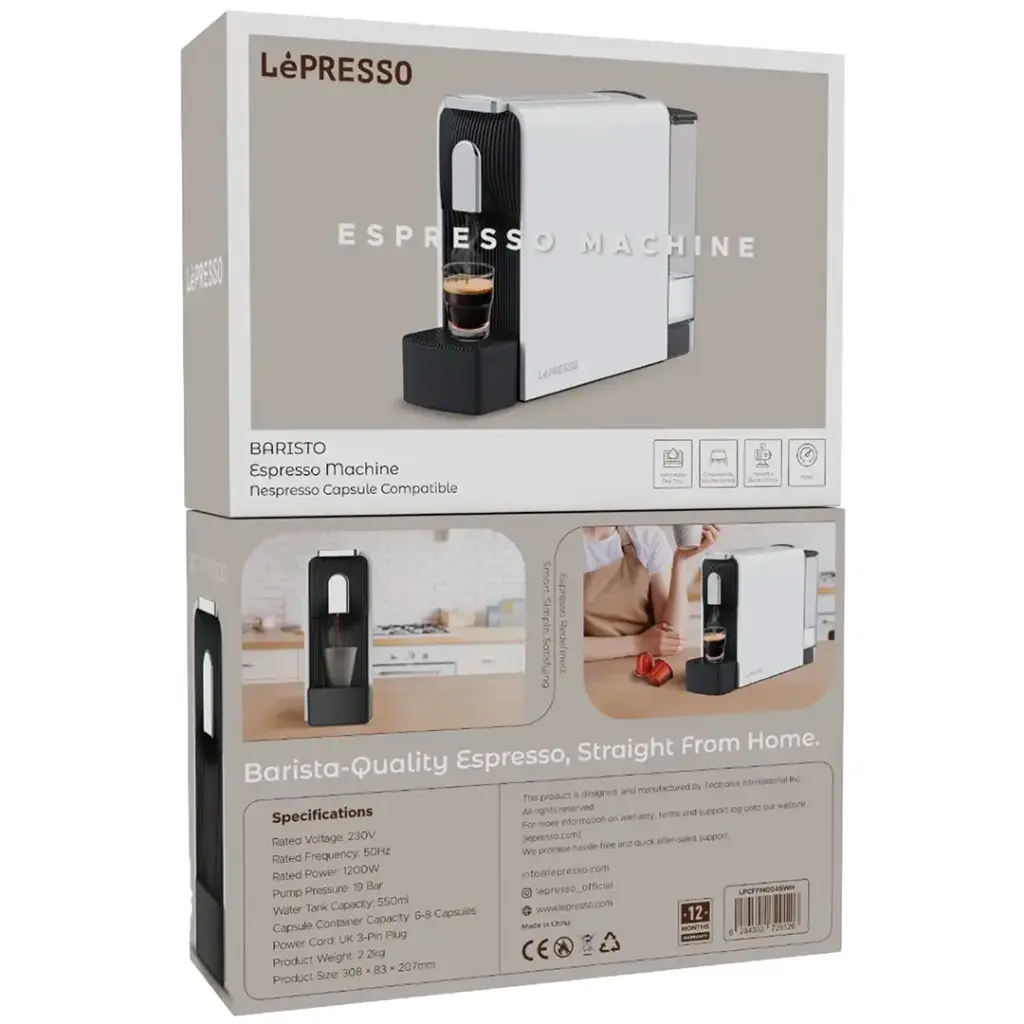 LEPRESSO BARISTO ESPRESSO MACHINE NESPRESSO CAPSULE COMPATIBLE WHITE LPCFFM0045WH thumbnail 4