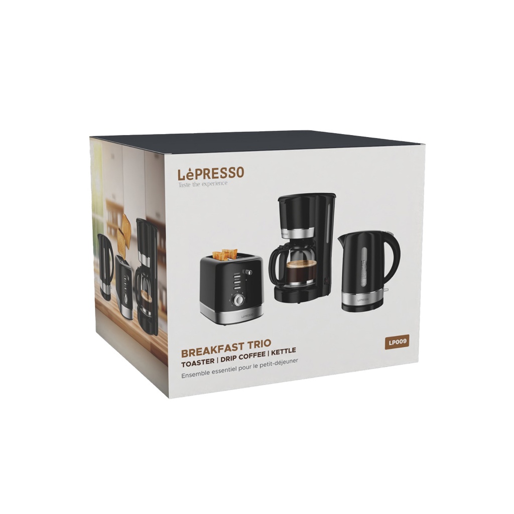 LEPRESSO BREAKFAST TRIO TOASTER DRIP COFFEE KETTTLE LP009 BLACK LPCFFM0009-BK thumbnail 2