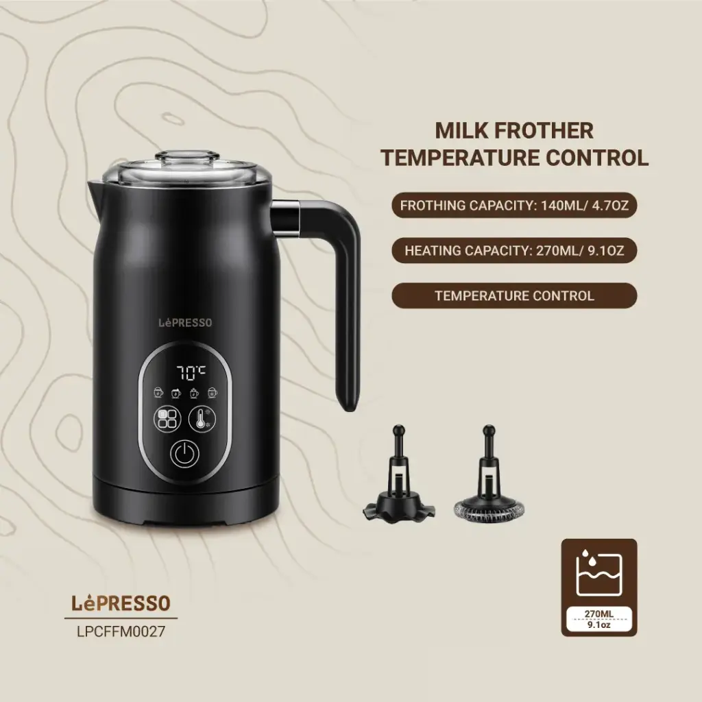 LEPRESSO FOUR FROTH MILK FROTHER TEMPERATURE CONTROL 270ML BLACK LPCFFM0027 thumbnail 3