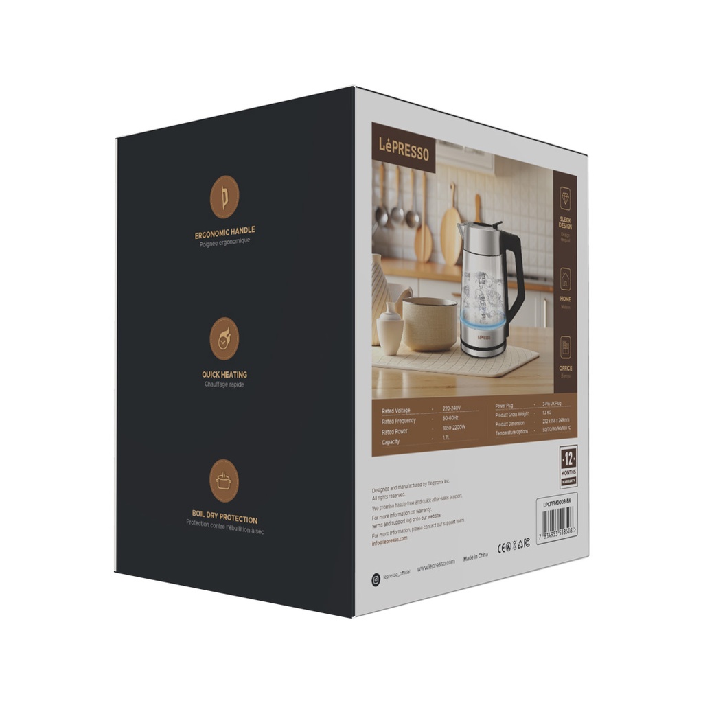LEPRESSO MULTI-TEMPERATURE ILLUMINATED GLASS KETTLE BLACK LPCFFM0008-BK thumbnail 5