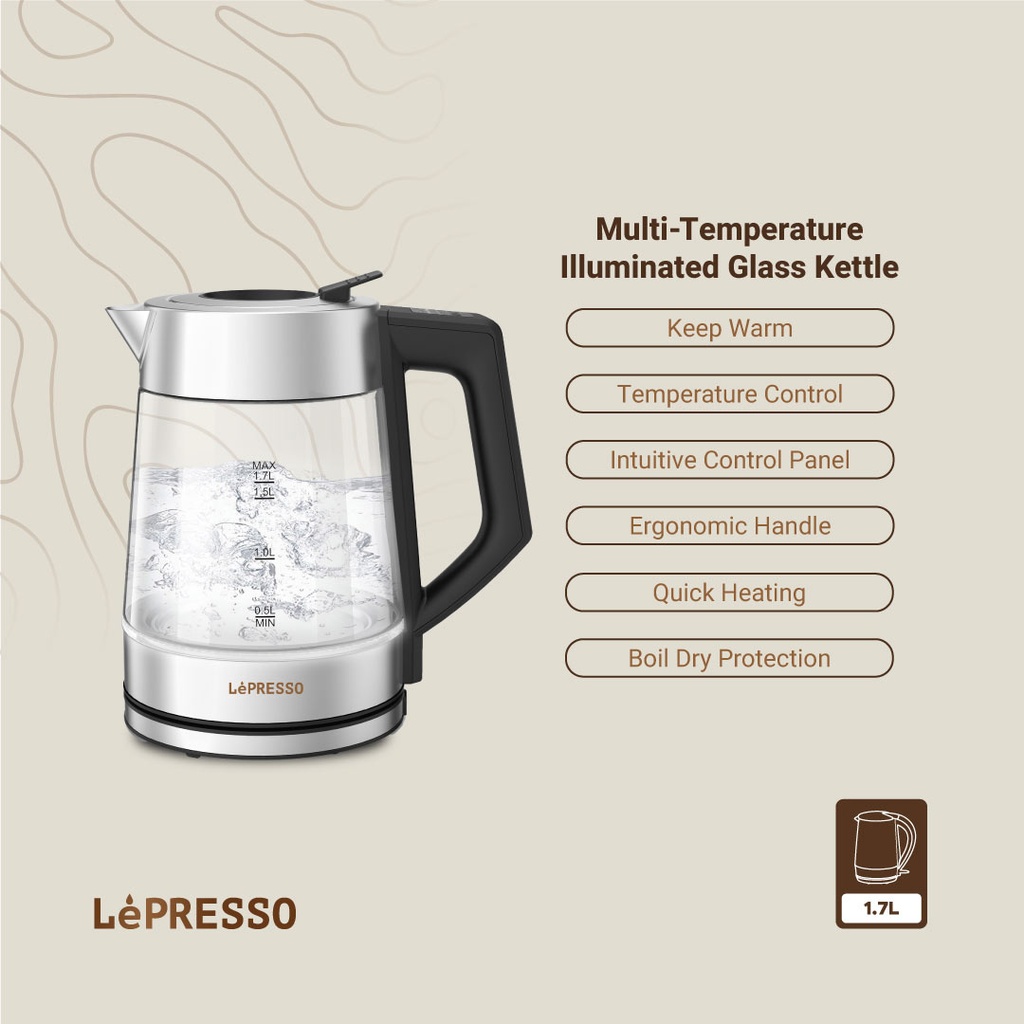 LEPRESSO MULTI-TEMPERATURE ILLUMINATED GLASS KETTLE BLACK LPCFFM0008-BK thumbnail 12