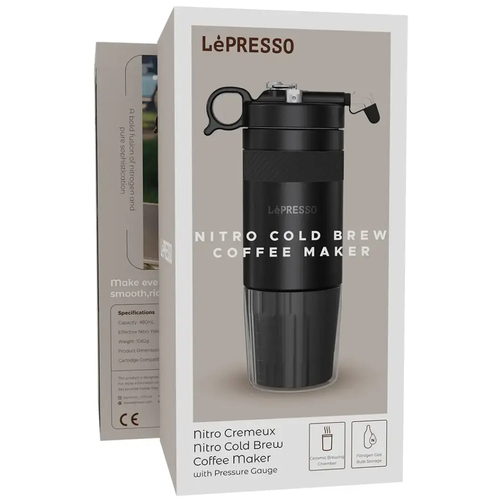 LEPRESSO 480ML VACCUM INSULTED COFFEE CUP DISPENSER WITH SILICON GRIP RING BLACK LPVICFF0045BK thumbnail 2