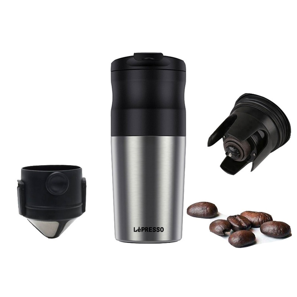 LEPRESSO PORTABLE MUG BURR GRINDER COFFEE MAKER 400ML SLIVER LPCMGSM thumbnail 4