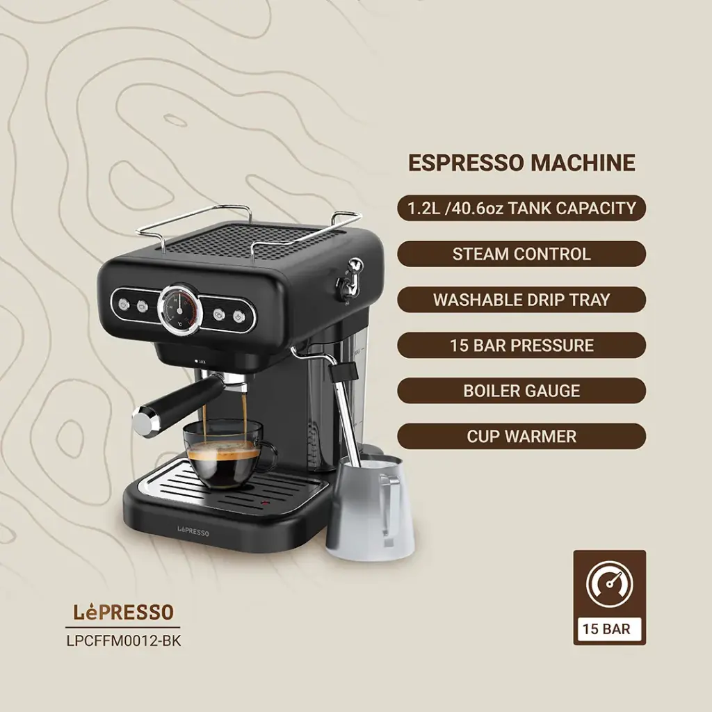 LEPRESSO RETRO ESPRESSO MACHINE BOILER GAUGE AND MILK STEAMER LP012 WHITE LPCFFM0012-WH thumbnail 2