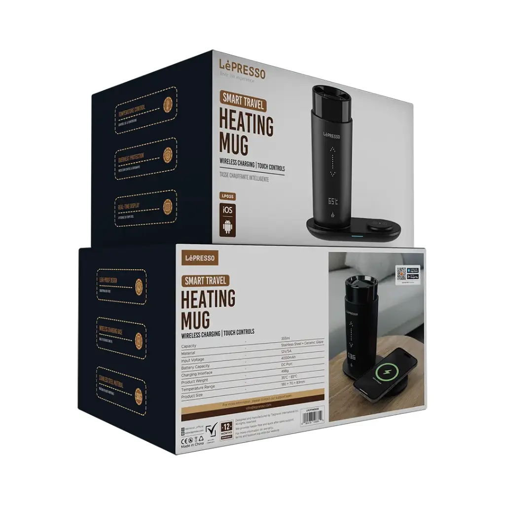 LEPRESSO SMART TRAVEL HEATING MUG WITH WIRELESS CHARGING BLACK LPCFFM0035 thumbnail 4