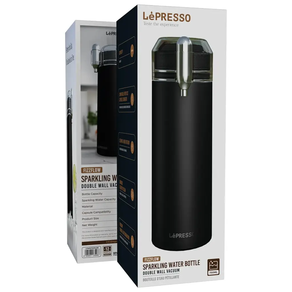 LEPRESSO 750ML DOUBLE WALL VACUUM FUNCTIONAL SPARKLING WATER BOTTLE BLACK LPWB750MLBK thumbnail 2