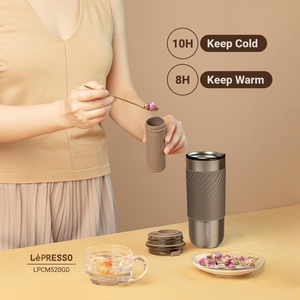 LEPRESSO THERMAL TUMBLER WITH INFUSION FILTER GOLD LPCM520GD thumbnail 4