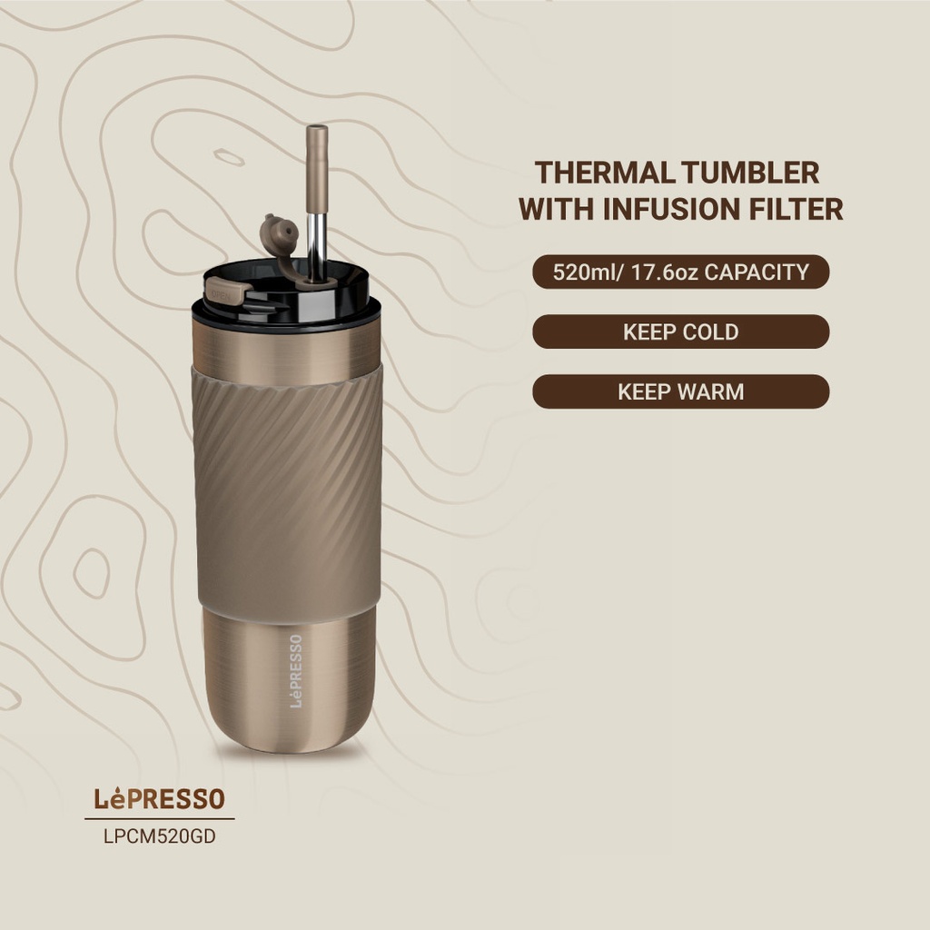 LEPRESSO THERMAL TUMBLER WITH INFUSION FILTER GOLD LPCM520GD thumbnail 2