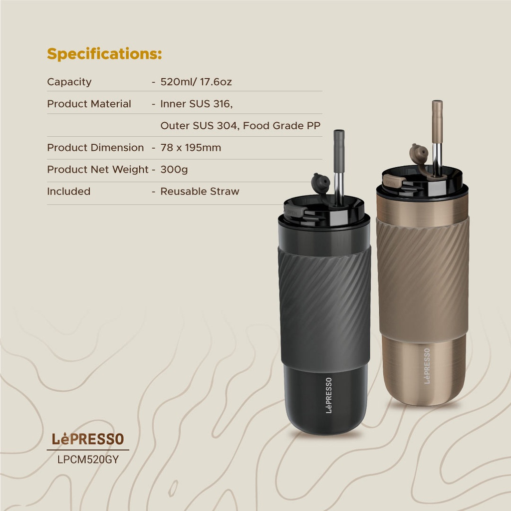 LEPRESSO THERMAL TUMBLER WITH INFUSION FILTER GOLD LPCM520GD thumbnail 5