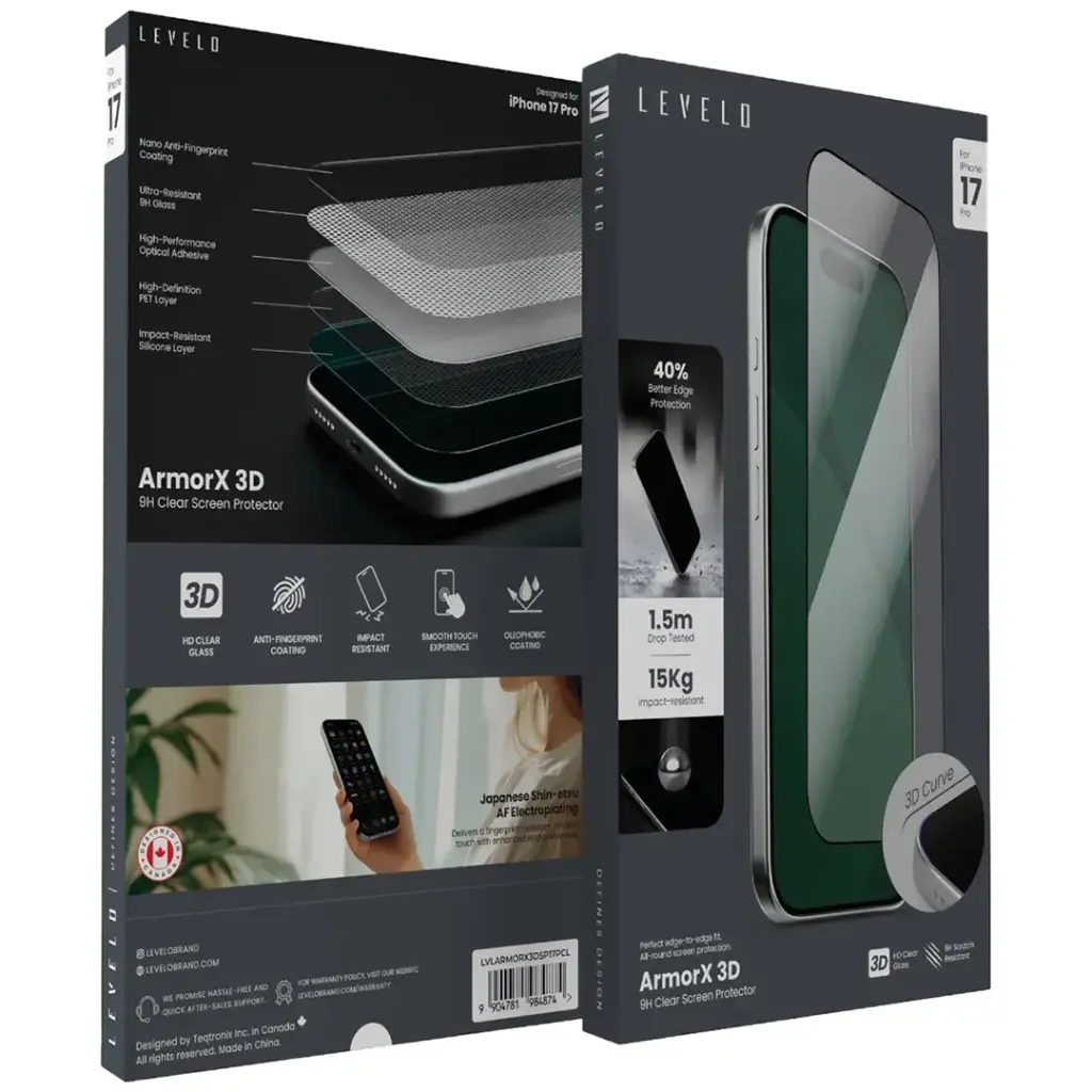 LEVELO ARMORX 3D 9H CLEAR SCREEN PROTECTOR IPHONE 17 LVLARMORX3DSP17CL thumbnail 2