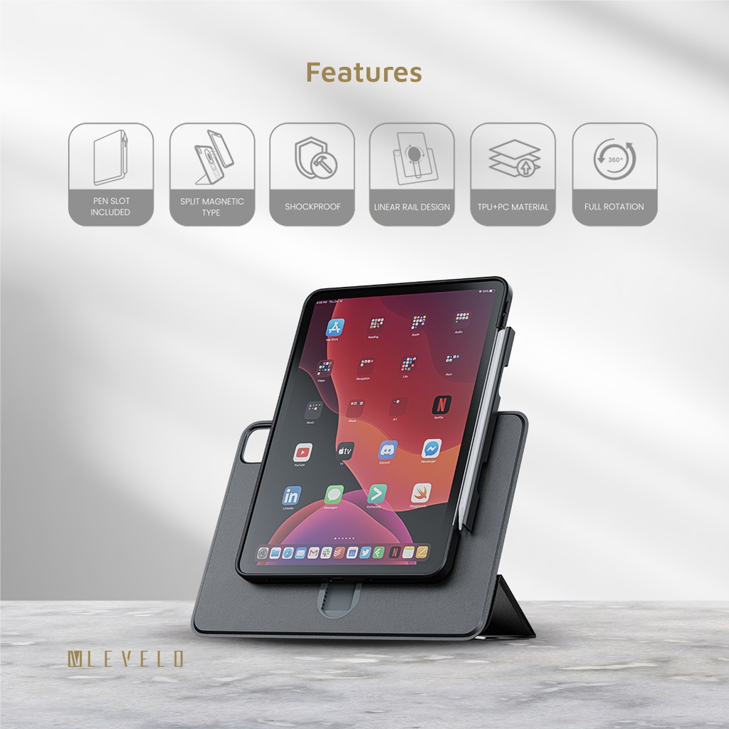 LEVELO APPLE IPAD PRO 13 CONVERGE DETACHABLE CASE BLACK LVLCDCP13BK thumbnail 4