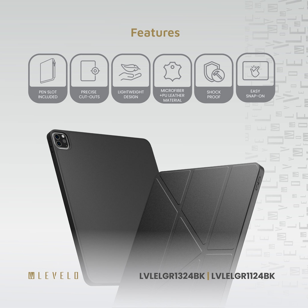 LEVELO ELEGANTE IPAD PRO 11  SCRATCH RESISTANT COATING CASE BLACK LVLELGP1124BK thumbnail 4