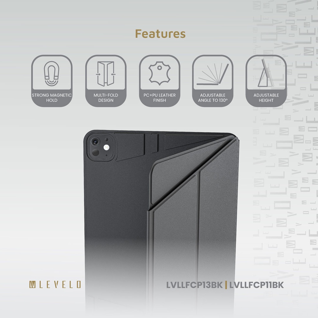 LEVELO LUXORA FOLIO IPAD PRO 13 ADJUSTABLE ANGLE BLACK CASE LVLLFCP13BK thumbnail 7