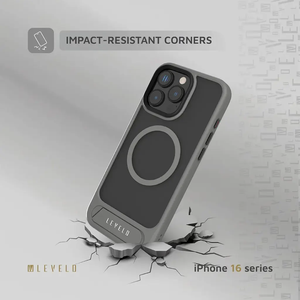 LEVELO IPHONE 16 PRO MATTEO CASE WITH BOTTOM STAND GRIP GRAY LVLMCBSG16PGY thumbnail 5