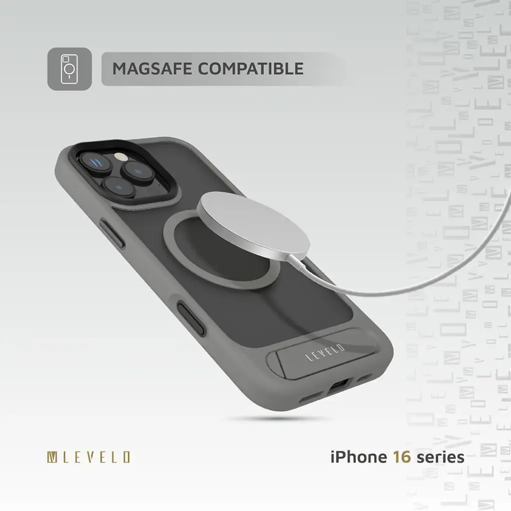 LEVELO IPHONE 16 PRO MATTEO CASE WITH BOTTOM STAND GRIP GRAY LVLMCBSG16PGY thumbnail 3