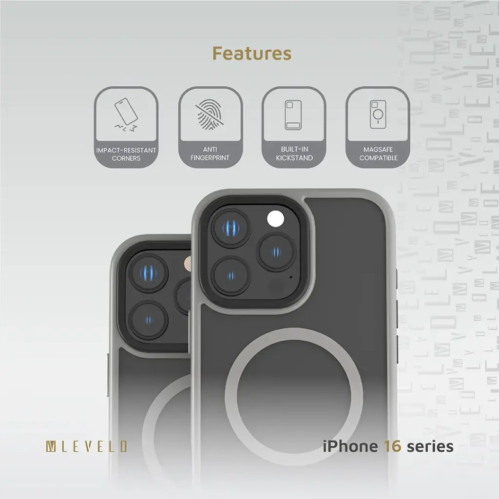 LEVELO IPHONE 16 PRO MATTEO CASE WITH BOTTOM STAND GRIP GRAY LVLMCBSG16PGY thumbnail 2