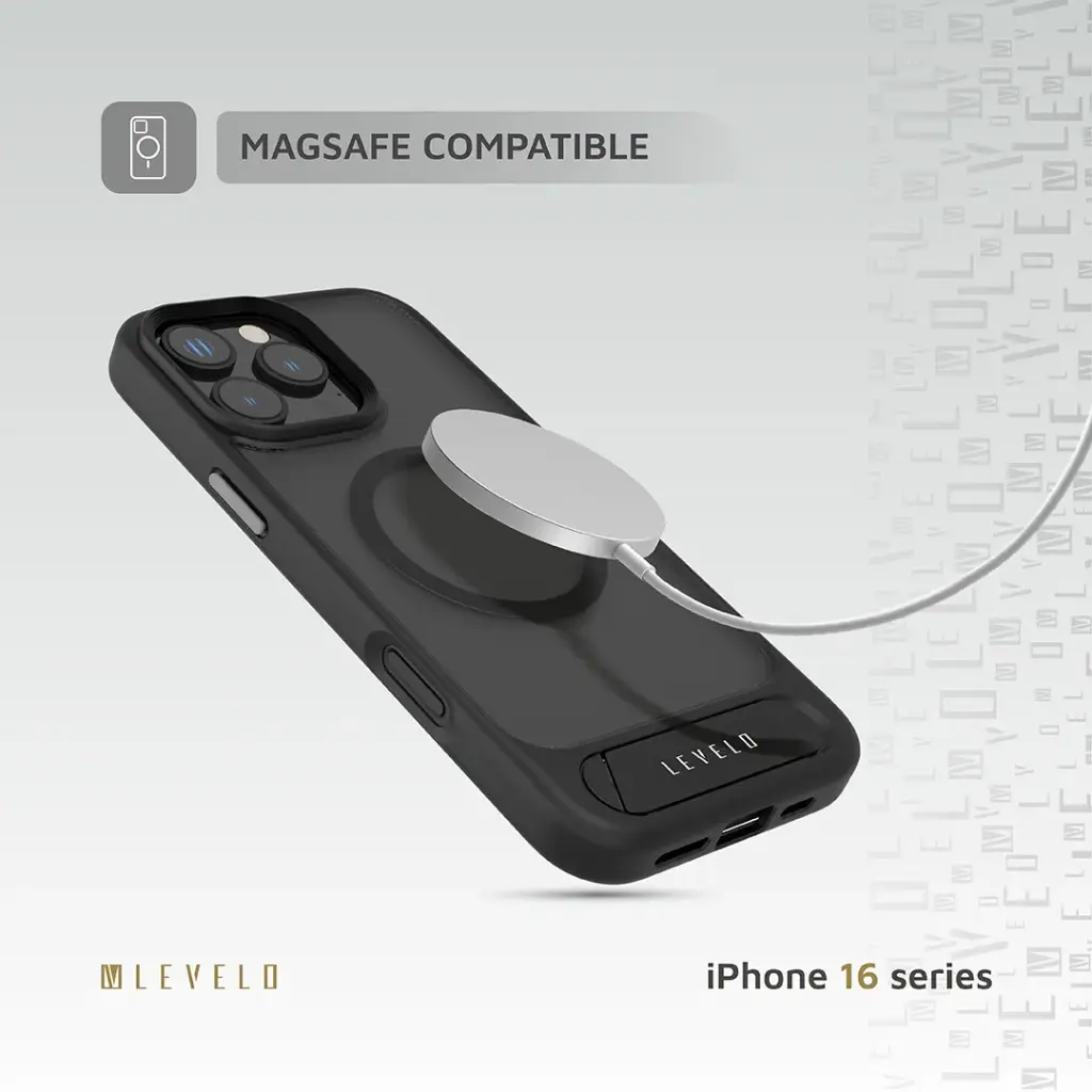 LEVELO IPHONE 16 PRO MATTEO CASE WITH BOTTOM STAND GRIP LVLMCBSG16PBK thumbnail 6
