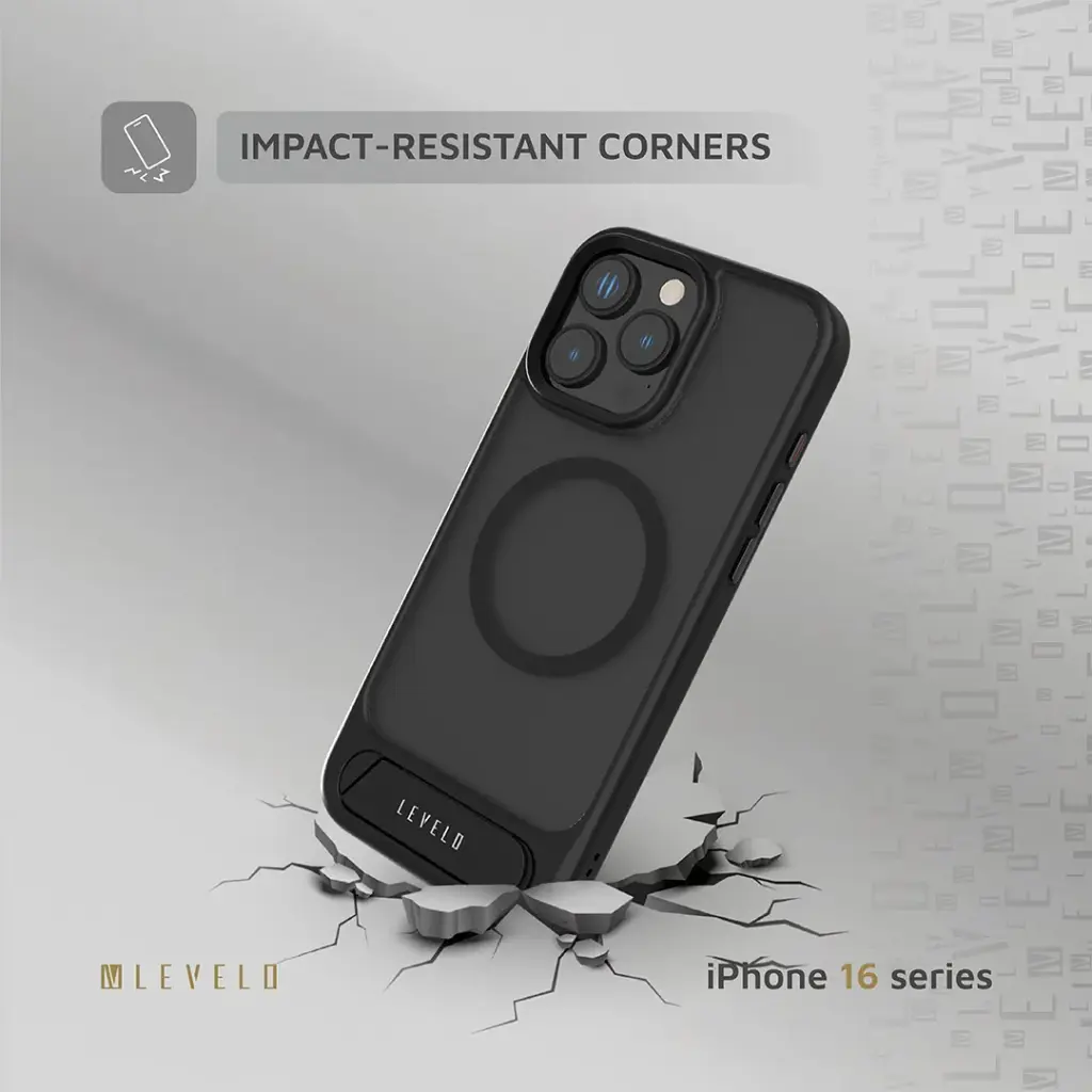 LEVELO IPHONE 16 PRO MATTEO CASE WITH BOTTOM STAND GRIP LVLMCBSG16PBK thumbnail 4