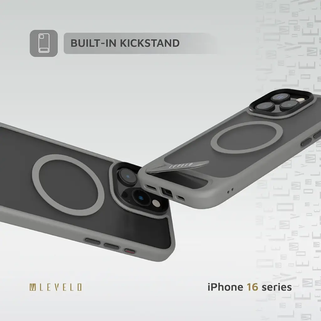 LEVELO IPHONE 16 PRO MATTEO CASE WITH BOTTOM STAND GRIP GRAY LVLMCBSG16PGY thumbnail 6