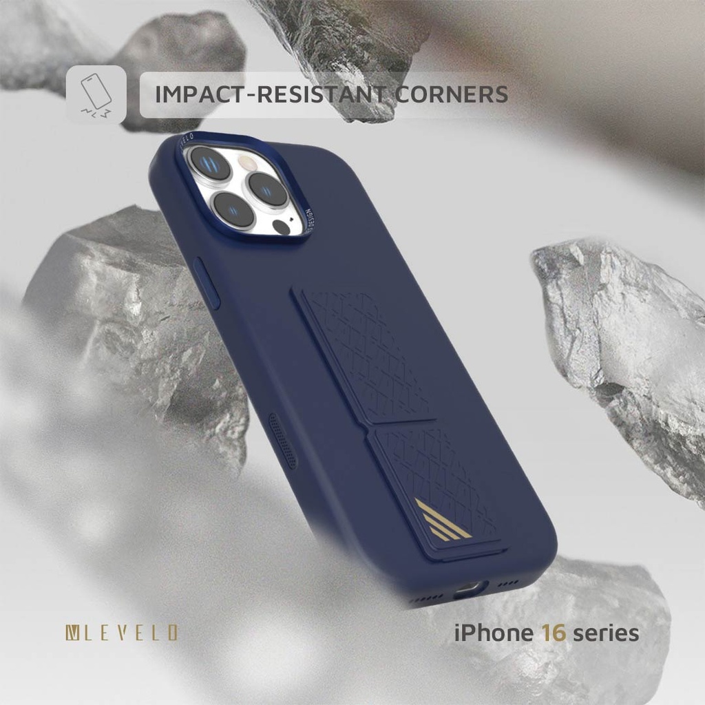 LEVELO IPHONE 16 PRO MAX MORPHIX SILICONE CASE WITH LEATHER GRIP DARK BLUE LVLMSL16PMDB thumbnail 3