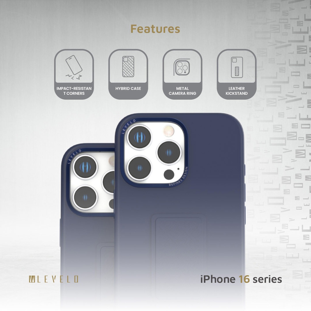 LEVELO IPHONE 16 PRO MAX MORPHIX SILICONE CASE WITH LEATHER GRIP DARK BLUE LVLMSL16PMDB thumbnail 6